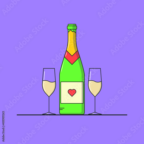 Champagne bottle with glasses. A drink for the holiday.