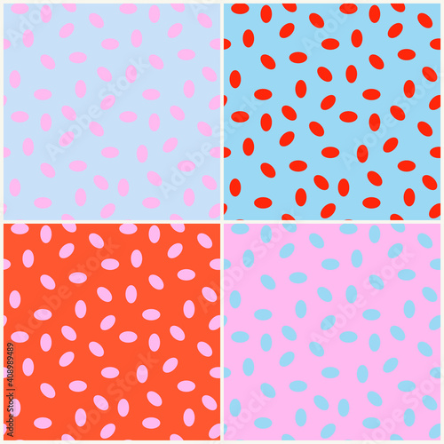 Set with simple vector seamless pattern and chaotic ovals