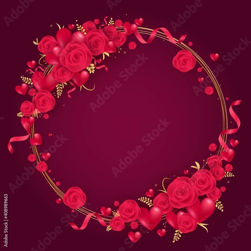 Red Rosses decorative Round Flame, Valentine party invite 