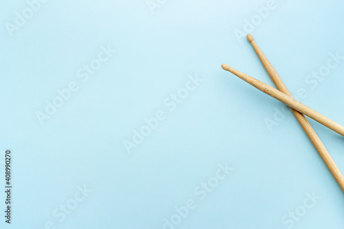 Top view of drum sticks with space for text. Music background