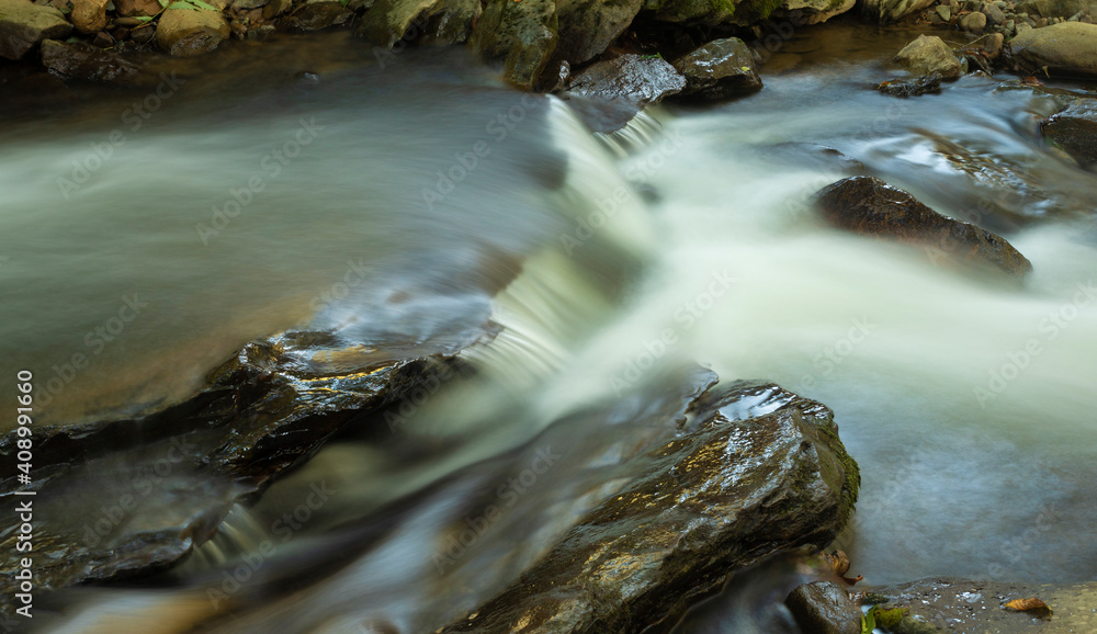 Stream running fast over rocks near Boone in North Carolina