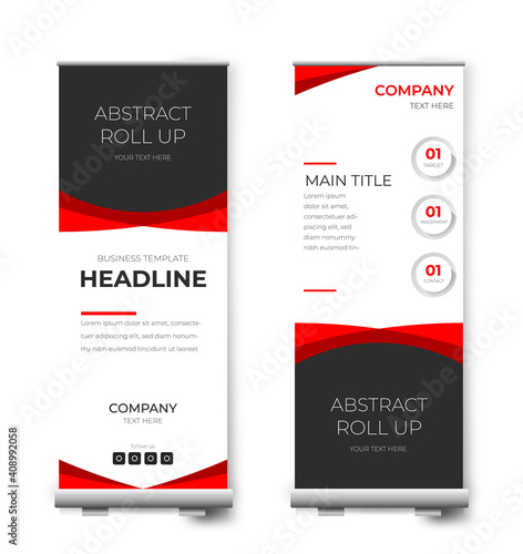 Business Roll Up. Standee Design. Banner Template. business  advertising  Presentation. Template of vertical roll-up banner. Vector illustration 