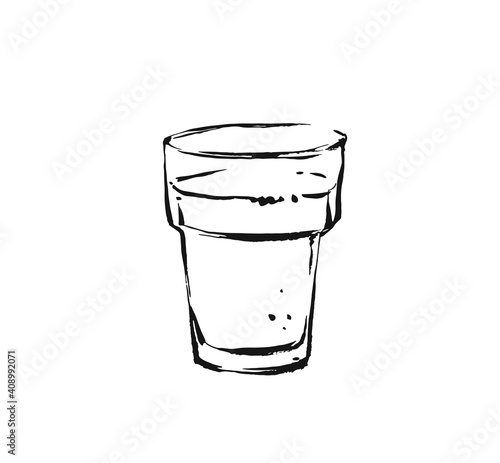 Hand drawn vector abstract artistic cooking ink sketch drawing illustration of hot coffee cocktail shake drink in glass isolated on white background