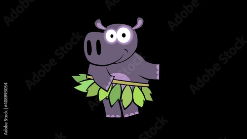 cartoon hippo dancing. Loop, alpha channel
