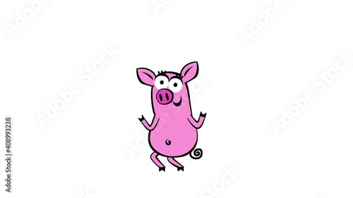 Cute cartoon  pig dancing.  cycle, alpha channel