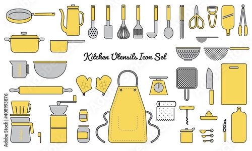 キッチン道具のアイコンセットのベクターイラスト