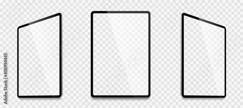 Realistic tablet computer mockup set. Tablet PC realistic mockup front view with shadow. Electronic gadget - stock vector. photo