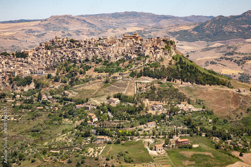 Enna, a city towering above the surrounding countryside and located roughly at the center of Sicily, Italy