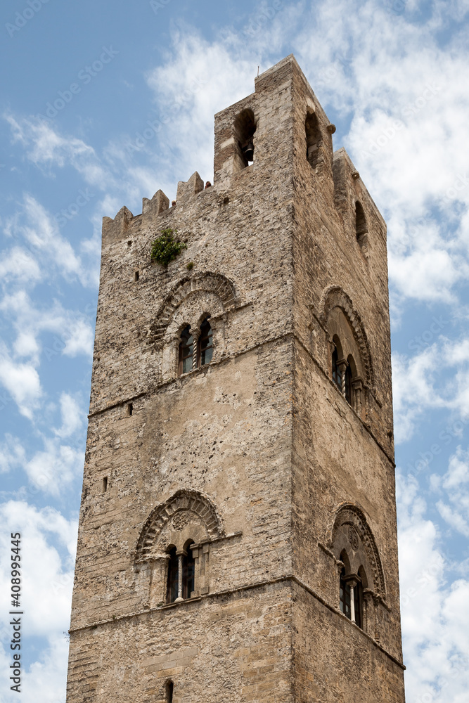 Torre di Federico, the bell tower of Erice cathedral, Erice, Sicily, Italy