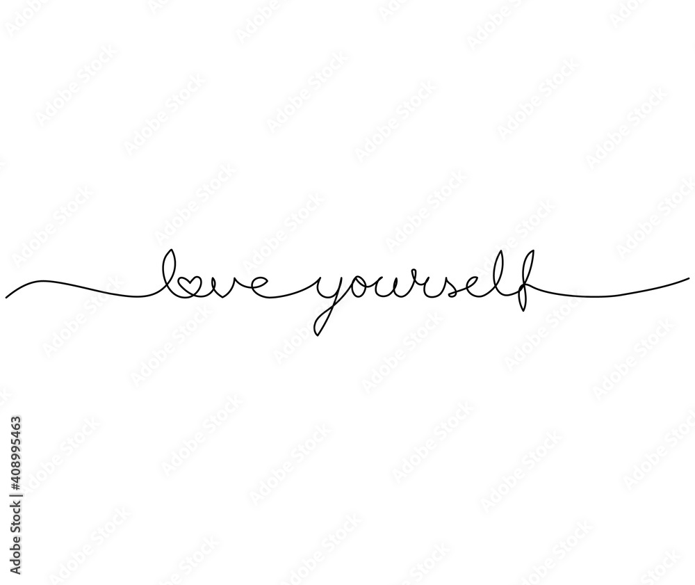 Love yourself. Continuous one line drawing. Minimalism design. Vector illustration.