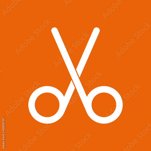 Schere - Icon, Symbol, Piktogramm - Fläche Hintergrund - orange weiß 
