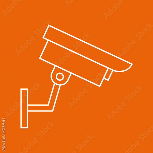 Überwachungskamera Videokamera - Icon, Symbol, Piktogramm - Kontur Hintergrund - orange weiß 
