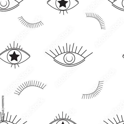 Evil eyes outline seamless pattern