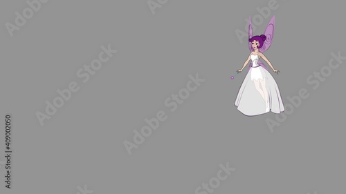The magic wedding fairy arrives and flies away. Animated splash screen. Alpha channel