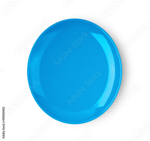 blue ceramic plate isolated on white background