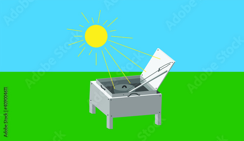 Vector Illustration of a Solar Oven, Solar Cooker, Cooker With Sun