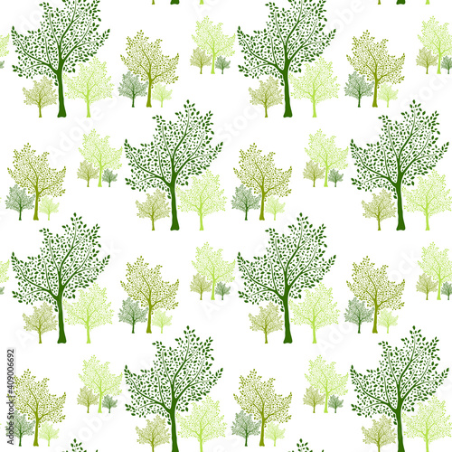 Green trees silhouettes seamless pattern vector illustration.