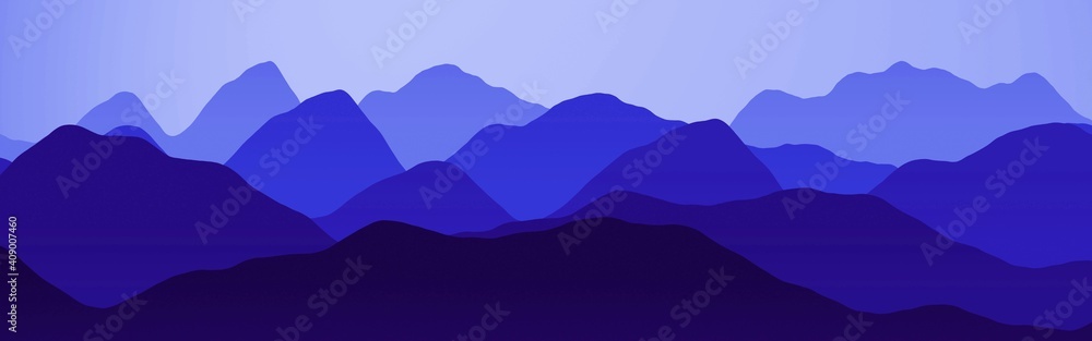 creative wide angle of mountains ridges in the clouds computer graphic texture or background illustration