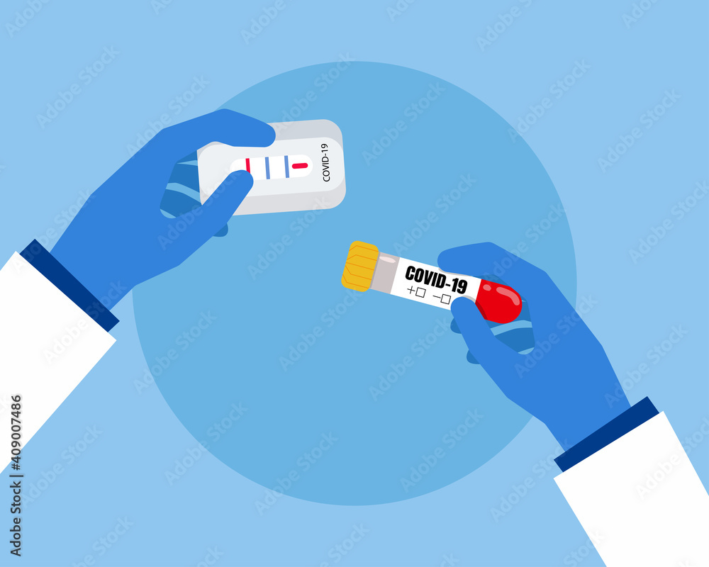 COVID-19 test. Tube with blood sample, saliva and rapid test. Cartoon  vector style for your design. Stock Vector | Adobe Stock