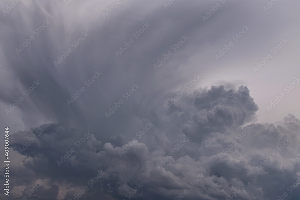 Epic Dramatic Storm sky, dark grey blue clouds background texture, thunderstorm, tornado	
