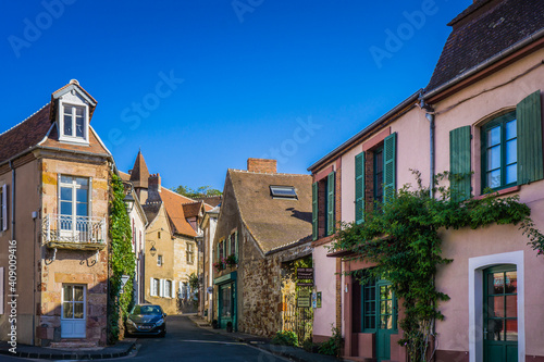 the quaint streets in the small medieval village of Herisson  situated in Auvergne  France 