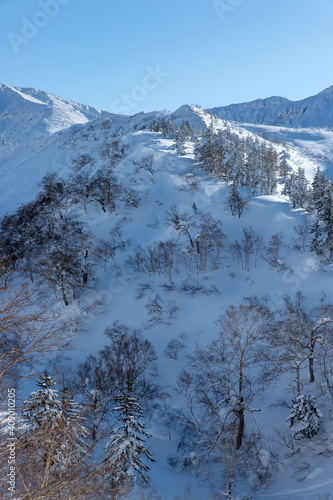 北海道　十勝岳連峰の冬の風景