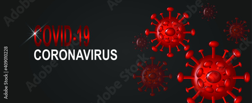 Coronavirus COVID-19 Social media Banner on a black background. Virus infections prevention. Coronavirus microbe 3d vector illustration