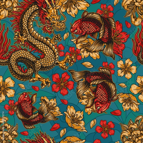Japanese style vintage colorful seamless pattern