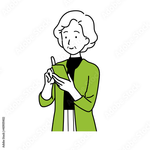 Illustration of a senior who operates a smartphone, a smile.