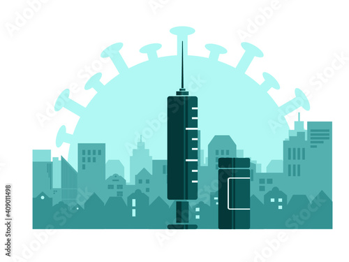 Vaccination on landscape city background