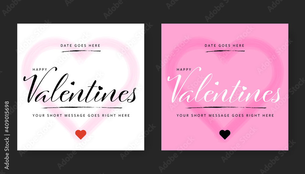 Modern valentines square templates graphics for social media like instagram and facebook, white and pink options of posts Modern valentines square templates graphics for social media like instagram and facebook, white and pink options of posts