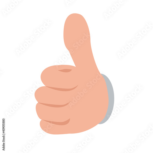 Hand showing thumbs up button from front view. Flat and solid color vector illustration.