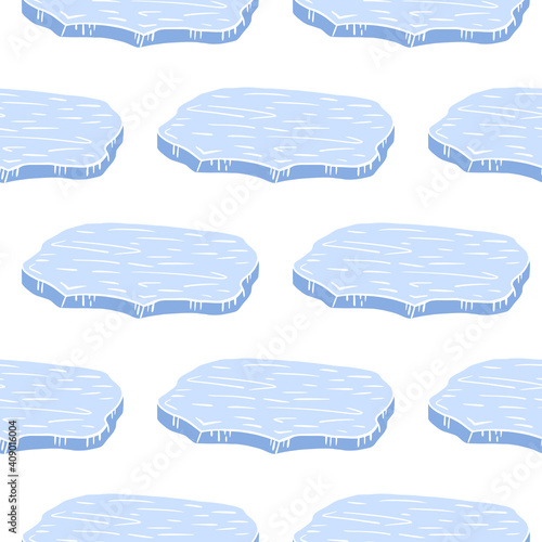 Isolated cartoon blue antarctica ice floe silhouettes. White background. Cold winter doodle backdrop.
