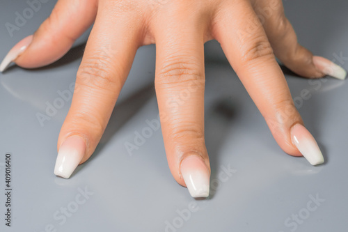 Close up of French Classic Manicure Nails. Spa. Skincare. Beauty Treatment