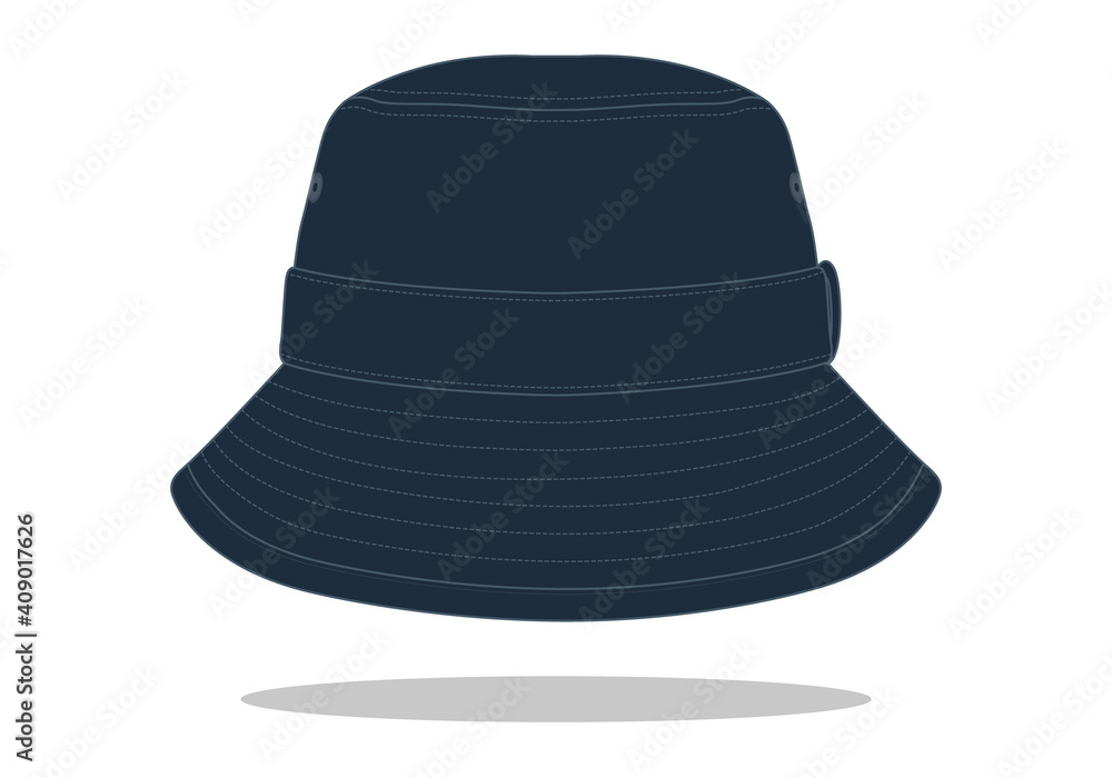Blank Navy Blue Bucket Hat Template on White Background. Vector File. Blank Navy Blue Bucket Hat Template on White Background. Vector File.