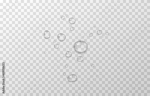 Vector water drops. PNG drops, condensation on the window, on the surface. Realistic drops on an isolated transparent background. photo