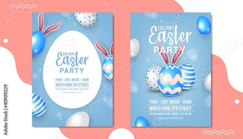 set of happy easter day party flyer template illustration