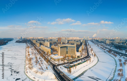 The Dnieper River and Rusanovka area from a height..