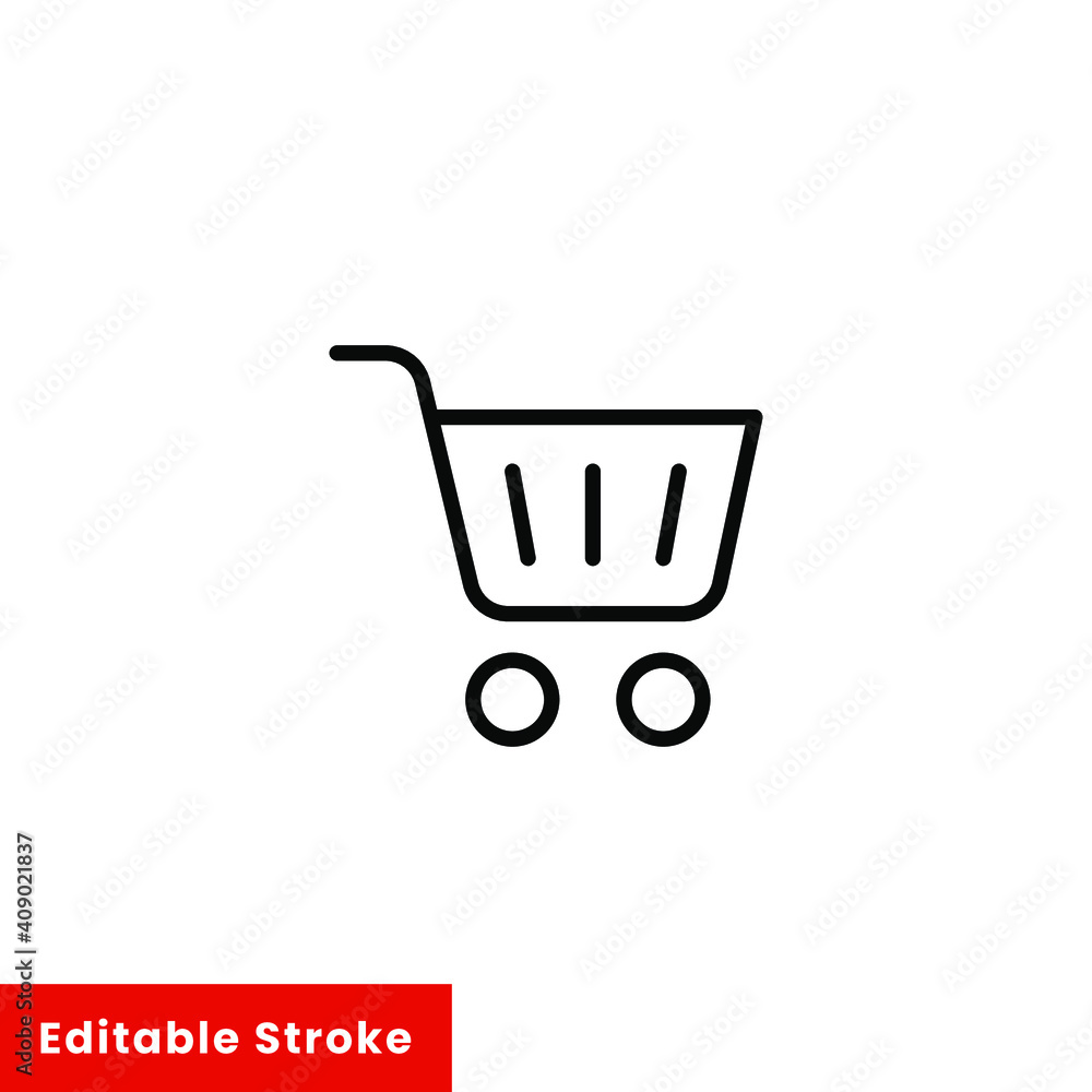 Shopping cart icon. Simple line style for web template and app. Shop, basket, bag, store, online, purchase, buy, retail, vector illustration design on white background. Editable stroke EPS 10 Shopping cart icon. Simple line style for web template and app. Shop, basket, bag, store, online, purchase, buy, retail, vector illustration design on white background. Editable stroke EPS 10