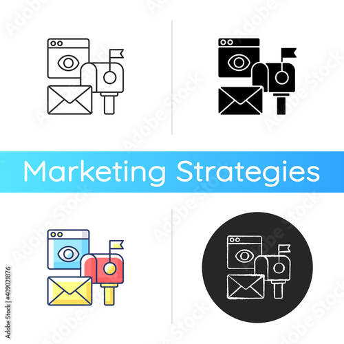 Cross media Marketing icon. Promotional companies commit to surpassing traditional advertisement techniques. Linear black and RGB color styles. Isolated vector illustrations