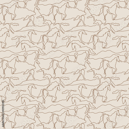 Pattern with linear horse outlines black. Vector illustration for backgrounds, textile, wallpapers and other designs.