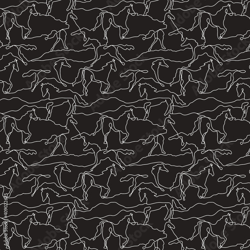 Pattern with white linear horse outlines. Vector illustration for backgrounds, textile, wallpapers and other designs.