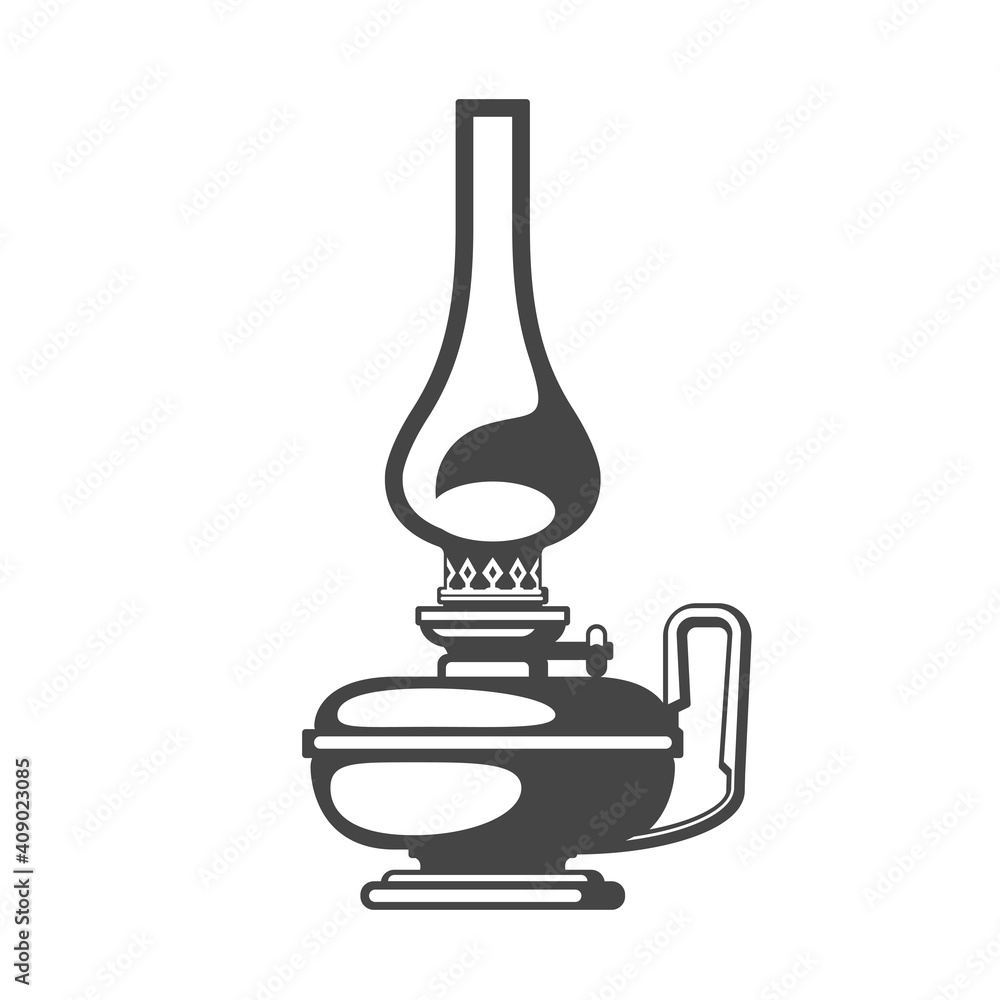 Antique oil lantern, oil lamp or kerosene camping light silhouette, vector Antique oil lantern, oil lamp or kerosene camping light silhouette, vector