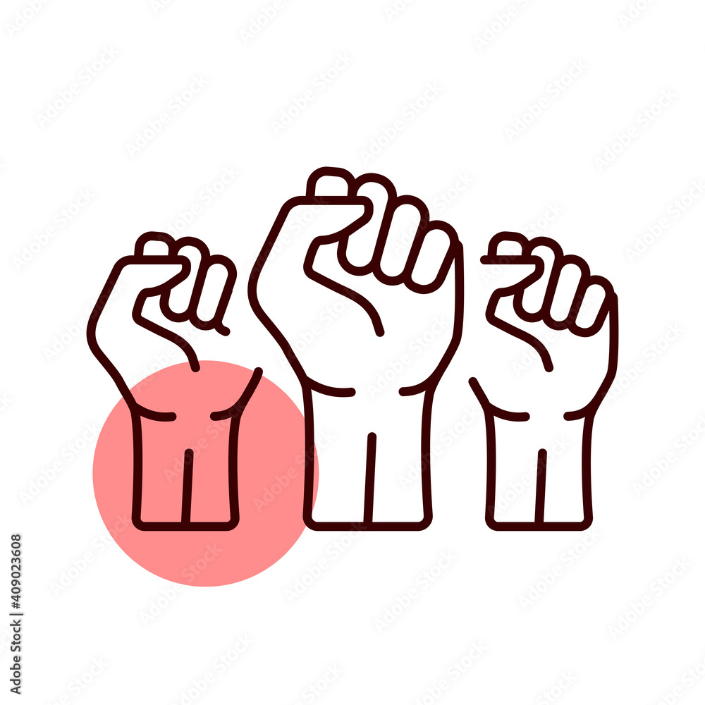 Three clenched fists raised in protest vector icon Three clenched fists raised in protest vector icon