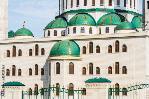 The cathedral mosque at sunny day in Cherkessk, Karachay-Cherkessia, Russia. details of the architectural ensemble. photo