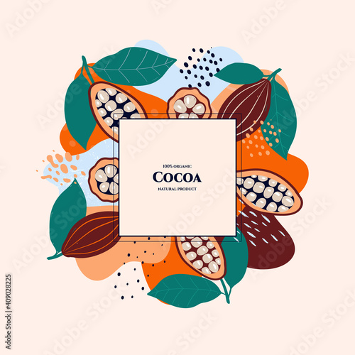 Vector frame with doodle cocoa and abstract elements. Hand drawn illustrations.