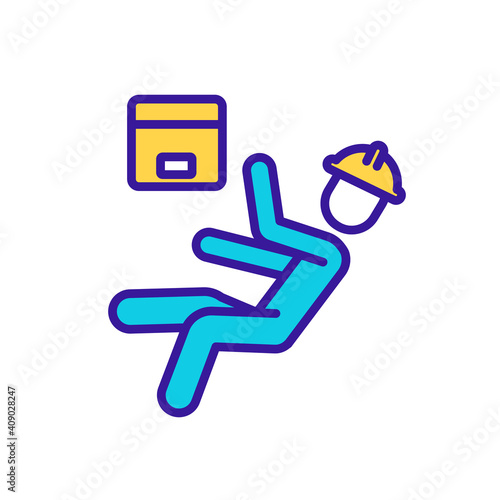 Warehouse worker safety RGB color icon. Employee injury prevention. Storehouse work. Trips, falls and slips. Warehouse management. Business administration, retail service. Isolated vector illustration