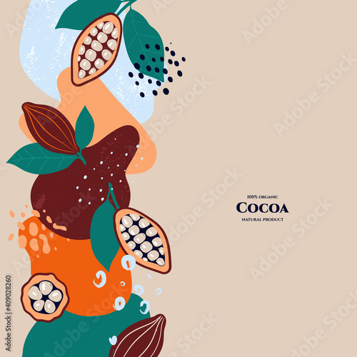 Vector frame with doodle cocoa and abstract elements. Hand drawn illustrations.