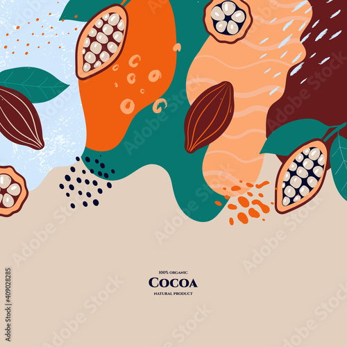 Vector frame with doodle cocoa and abstract elements. Hand drawn illustrations.