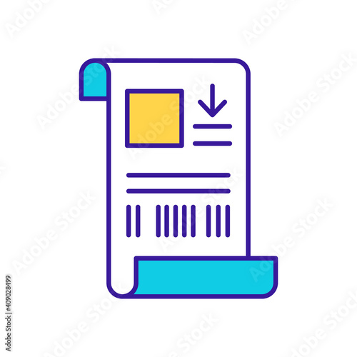 Receipt RGB color icon. Commercial document. Invoice for package shipment, order delivery. Warehouse management. Business administration, retail service. Isolated vector illustration